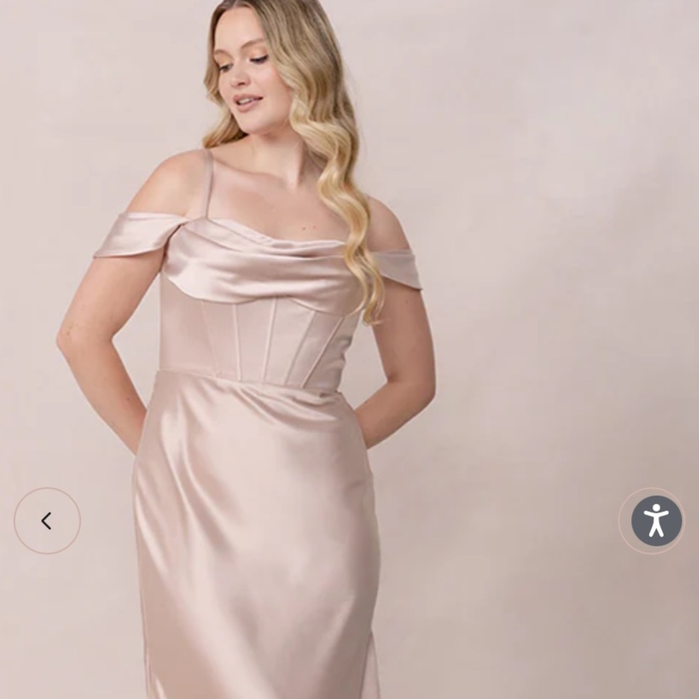 Revelry Off-Shoulder Satin Dress in Champagne